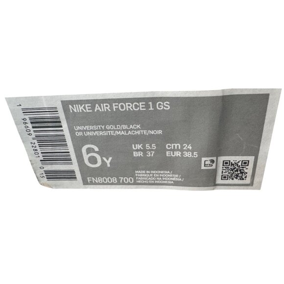 Nike Air Force 1 GS University Gold/Black/Green Sneakers 6Y New - Picture 6 of 8